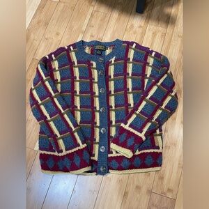 Eddie Bauer woman Plaid Cardigan - Blue, Red, Yellow